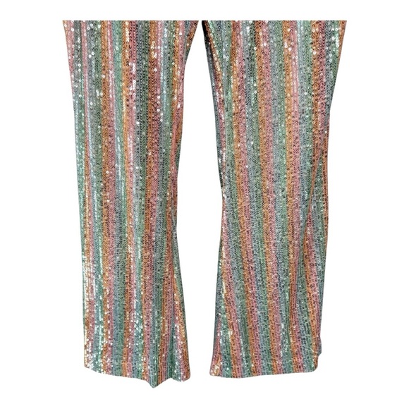 Chelsea & Violet Girls Sequin Bell Bottom Pink Silver Rainbow Pants NEW Size L - Picture 3 of 15